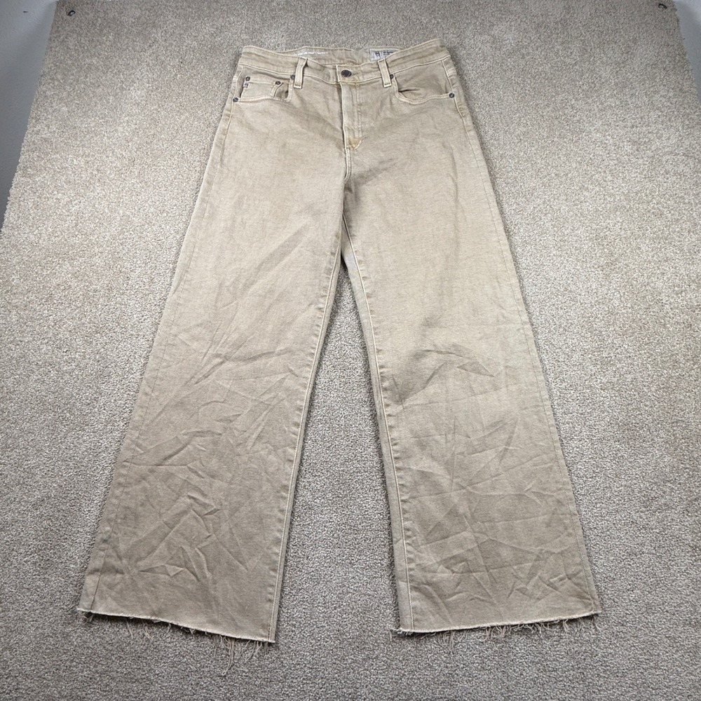 AG Women 29 Tan Saige Wide Leg Crop Jeans Japanese Fabric Mid-Rise Raw Hem